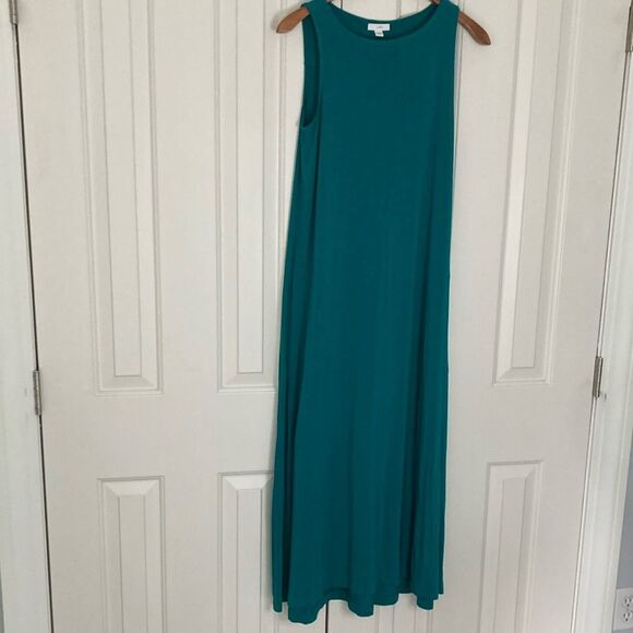 J. Jill Teal Sleeveless A-Line Flowy Maxi Dress Pockets XS - Picture 2 of 10